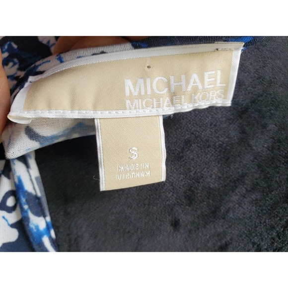 Michael Kors Women's Blue Polyester Round Neck Short Sleeve Knee Length Dress S - Picture 9 of 12